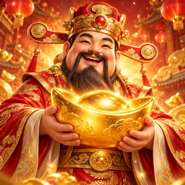 Chinese God of Wealth holding a gold ingot